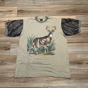 VTG Tee's Unlimited Deer Buck Graphic Shirt Adult XL Tan Camouflage Hunting USA